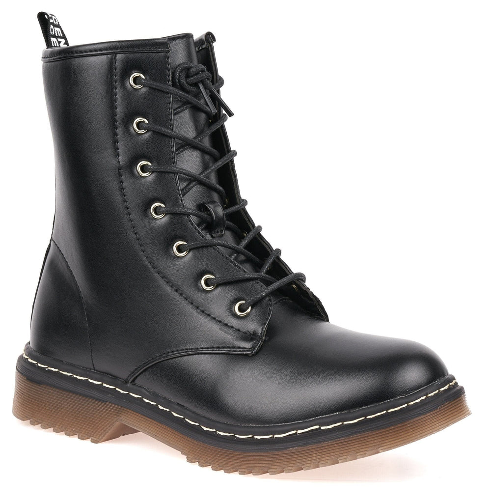 Kat Double Sole Lace Up Boot in Black Matt Boots Miss Diva 