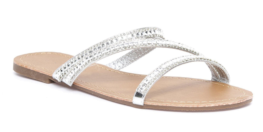 Corrie Crossover Strap Diamante Sandal in Silver Flats Miss Diva 
