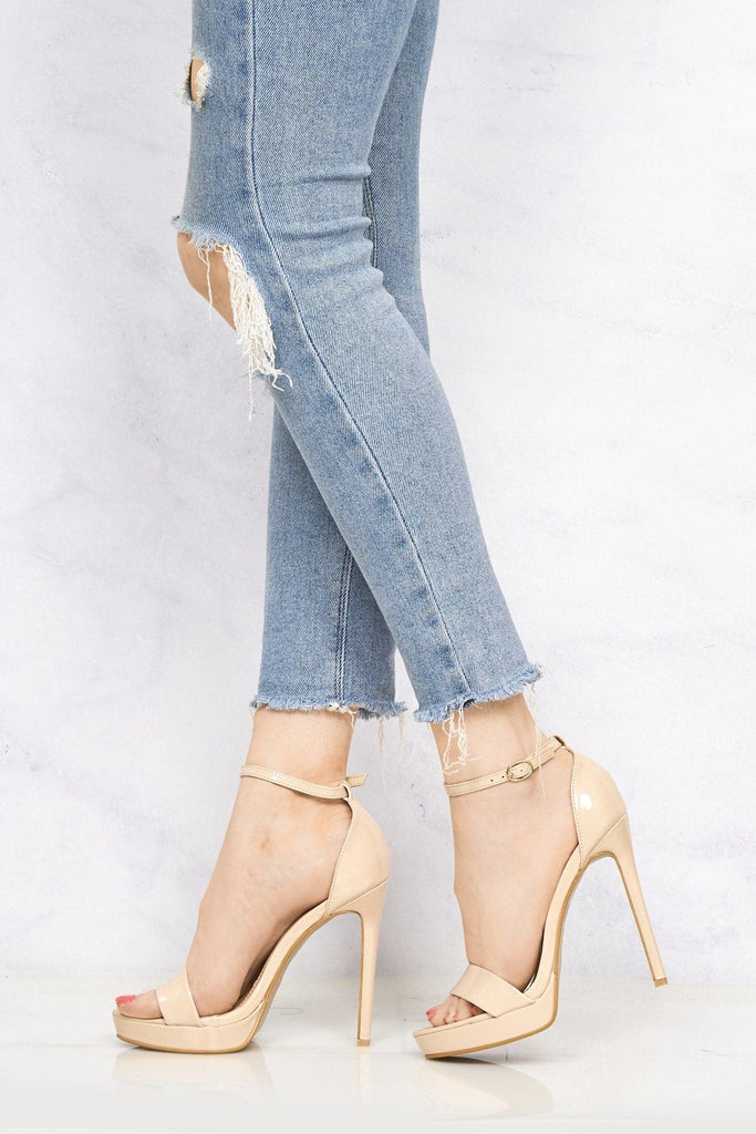 Ella Barely There Platform Sandal in Nude Patent Heels Miss Diva 
