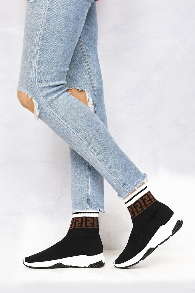 Asa Letter Band Sock Boot in Black Trainers Miss Diva 