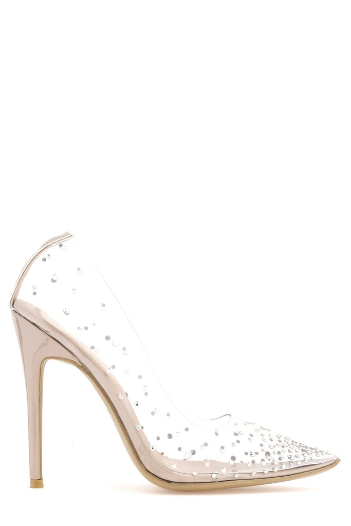 Sassy Perspex Diamante Court Shoe in Nude Partywear Miss Diva 
