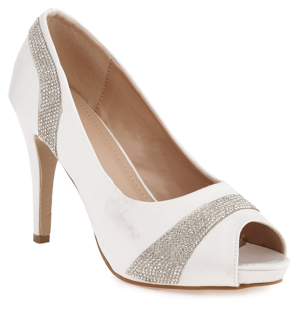 Solange Diamante Peep Toe Shoes in Ivory Partywear Miss Diva 
