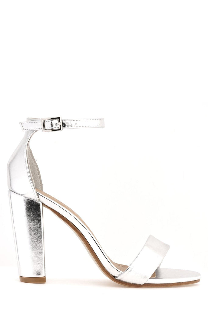 May Barely There Block Heel Ankle Strap Sandal In Silver Heels Miss Diva 