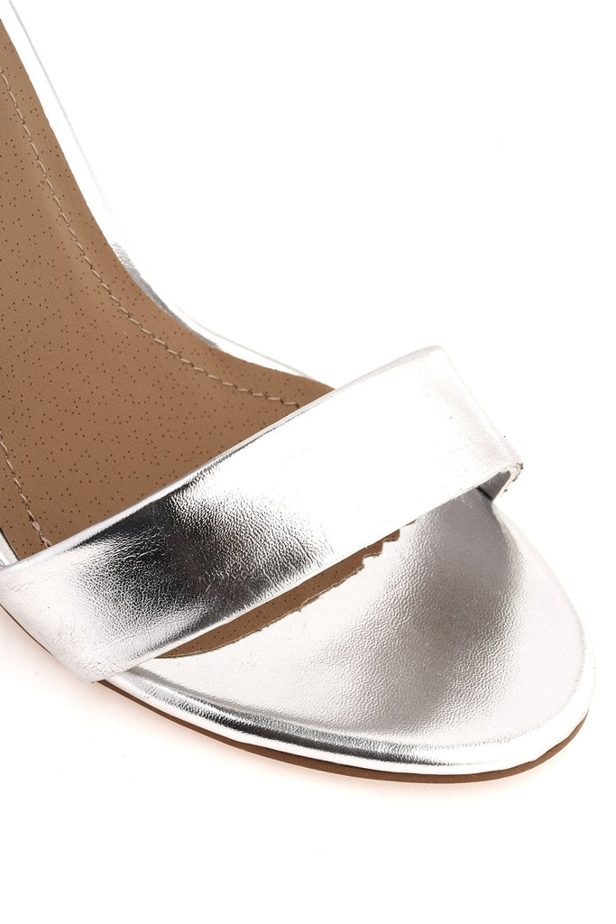 May Barely There Block Heel Ankle Strap Sandal In Silver Heels Miss Diva 