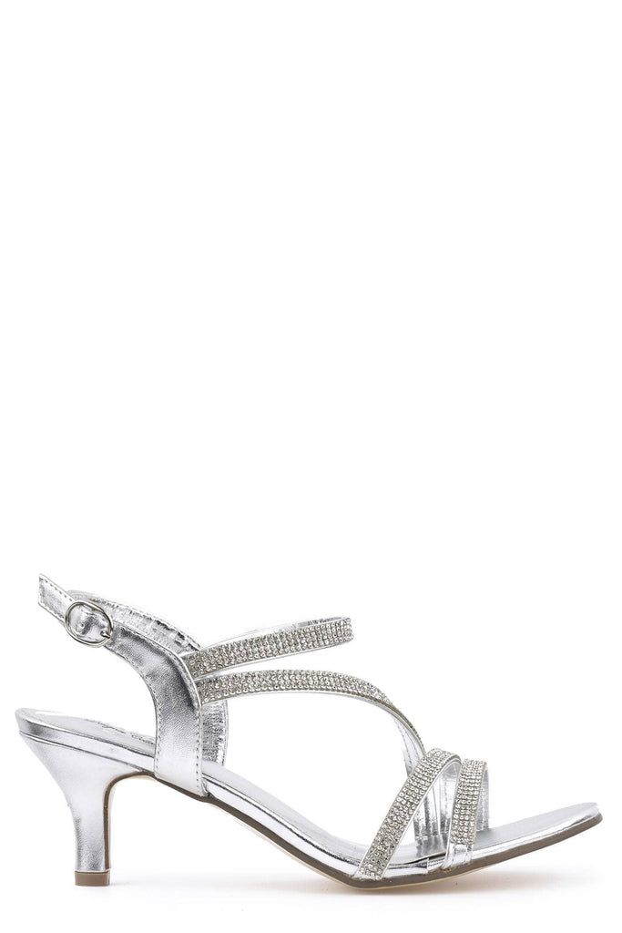 Magadelena Crossover Diamante Anklestrap Sandal in Silver Partywear Miss Diva 
