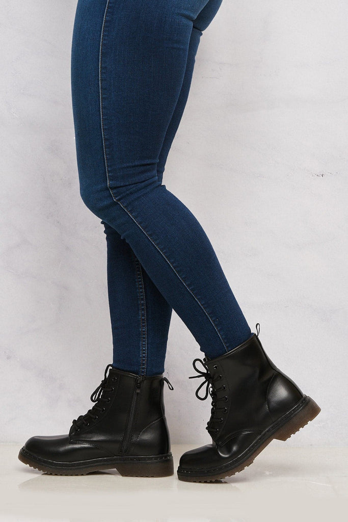 Pria Clear Sole Lace Up Boot in Black Matt Boots Miss Diva 