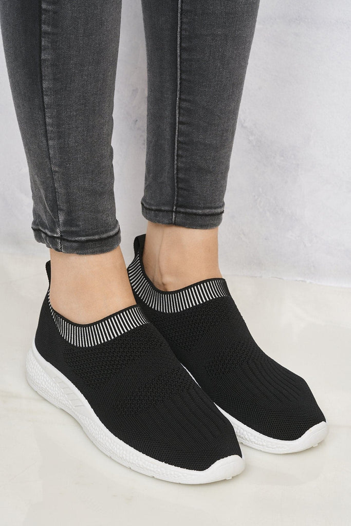 Shaughna Slip On Knitted Trainer in Black Trainers Miss Diva 