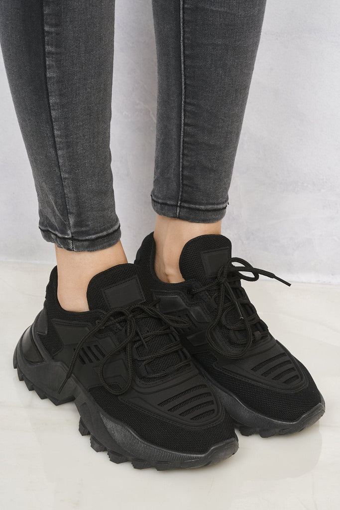Antonia Platform Lace Up Trainer in Black Trainers Miss Diva 