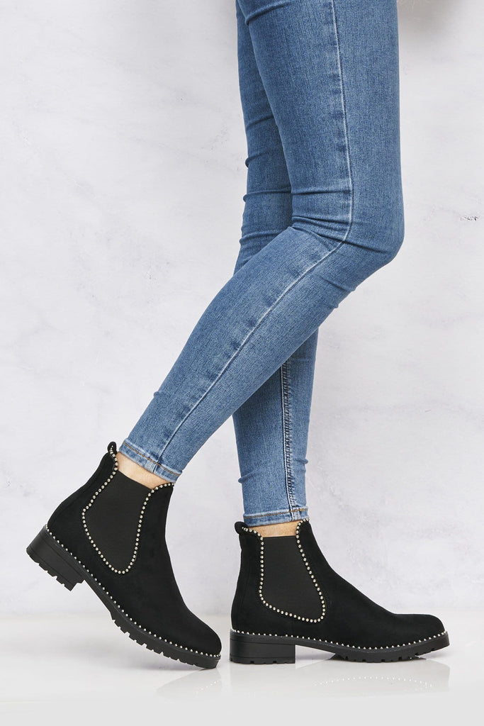 Emma Stud Detailing Sole Ankle Boot in Black Suede Boots Miss Diva Black Suede 3 