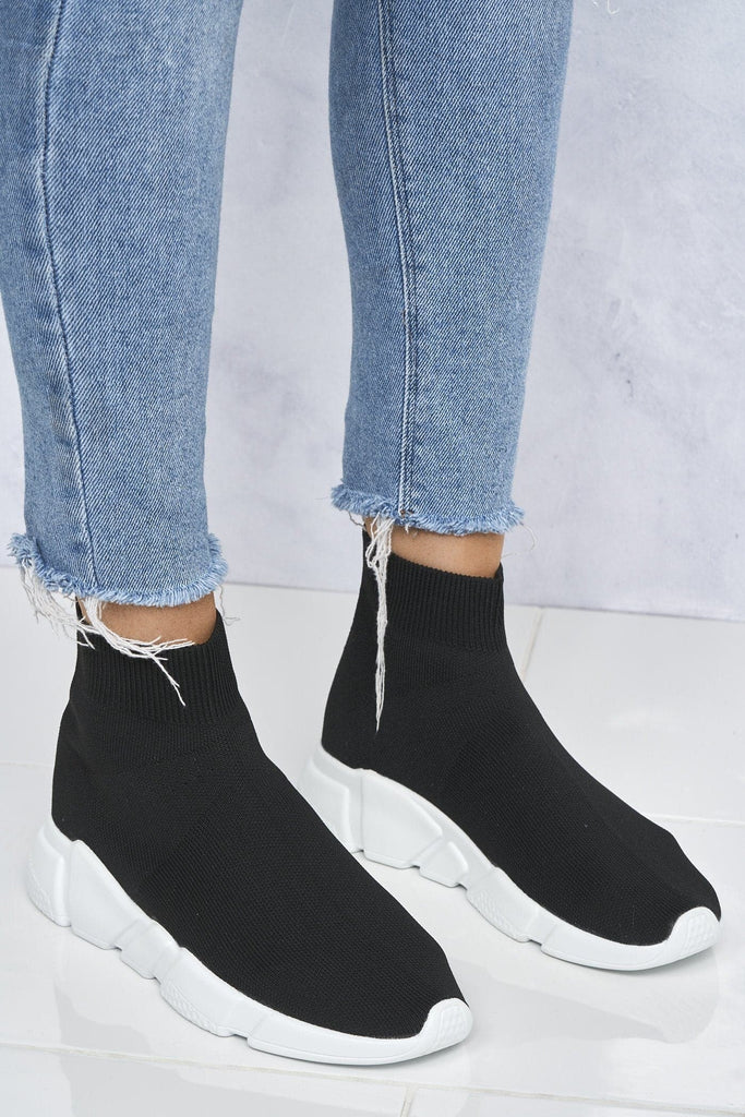 Saint Knitted Slip On Sock Boot In Black Trainers Miss Diva 