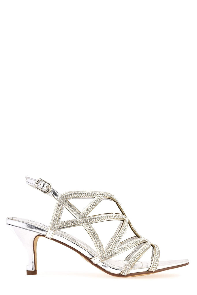 Minnie Diamante Crossover Straps Anklestrap Sandal in Silver Partywear Miss Diva 