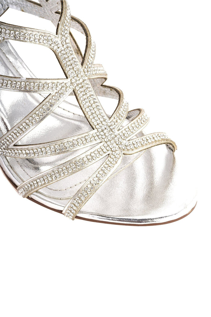 Minnie Diamante Crossover Straps Anklestrap Sandal in Silver Partywear Miss Diva 