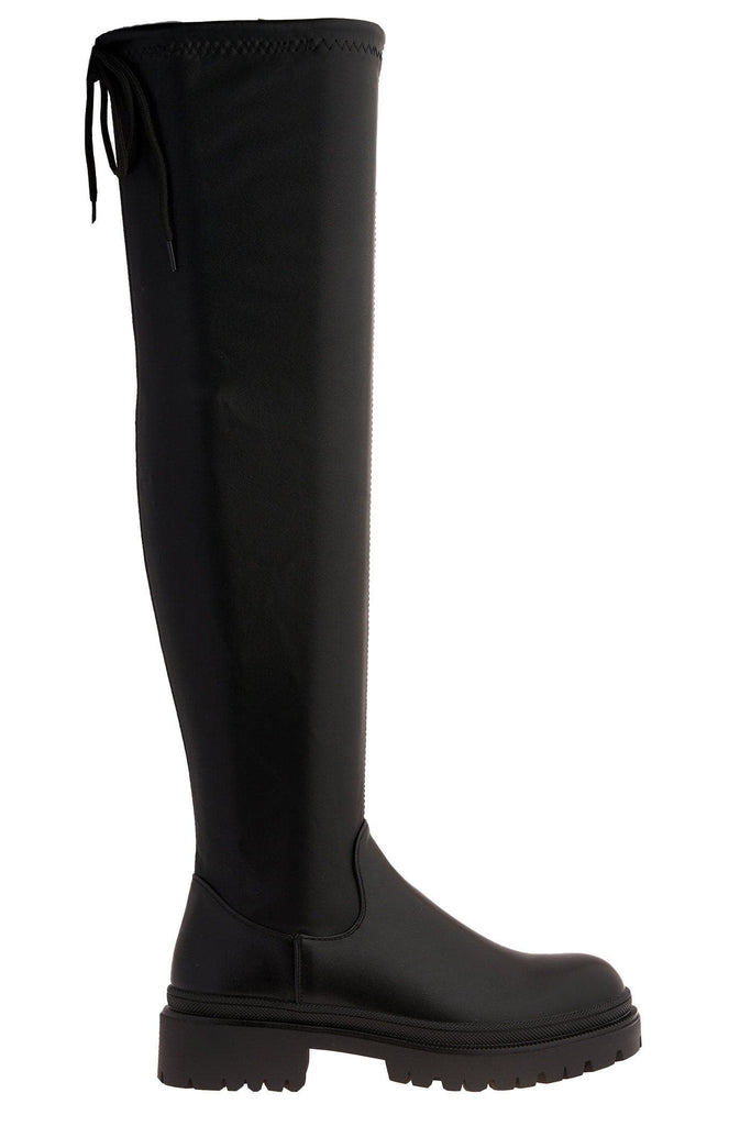 Latte Cleated Sole Stretch Knee High Boot in Black Boots Miss Diva 