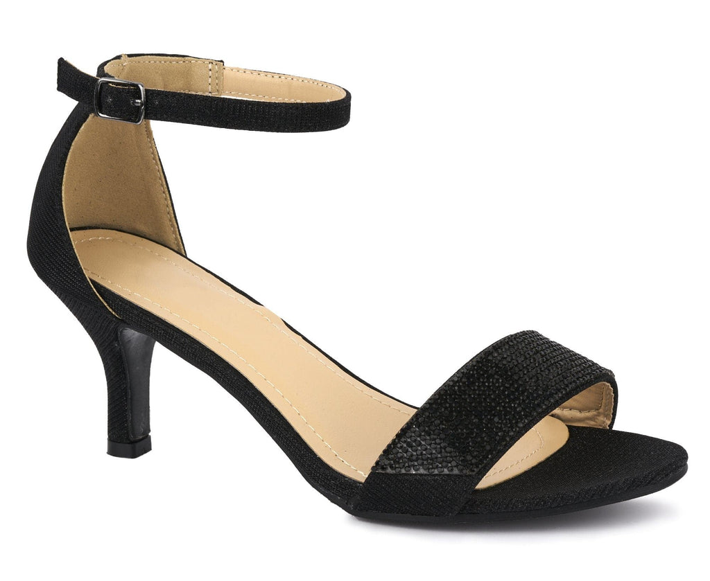 Maddi Medium Heel Ankle Strap Sandal In Black Partywear Miss Diva 