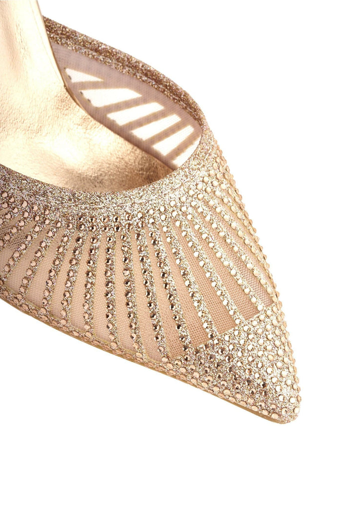 Singapore Mesh Diamante Ankle Strap Closed Toe High Metallic Heel In Champagne Partywear Miss Diva 
