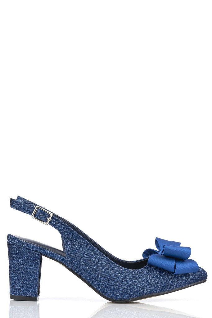 Kirra Slingback With Bow Trim Court in Navy Glitter Clearance Miss Diva Navy Glitter 3 