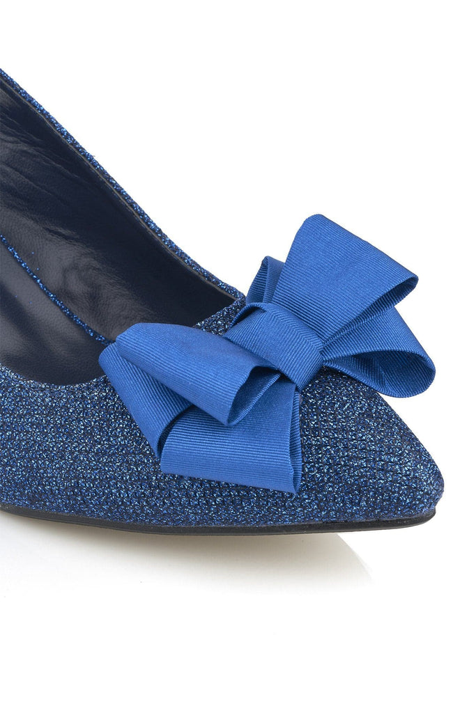 Kirra Slingback With Bow Trim Court in Navy Glitter Clearance Miss Diva 