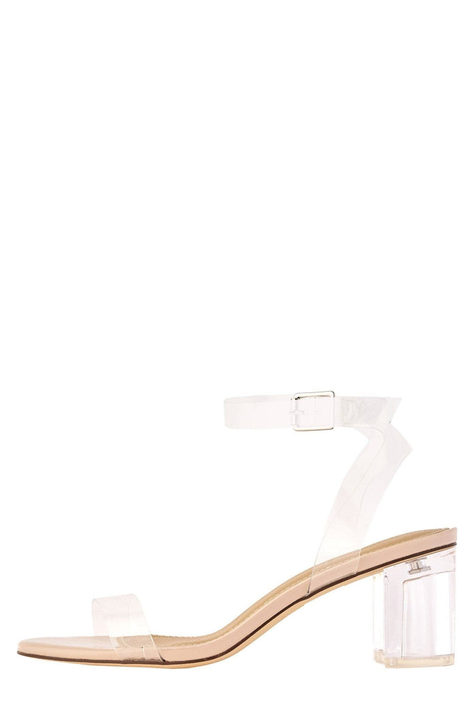 Alizeena Low Block Heel in Nude Patent Heels Miss Diva 