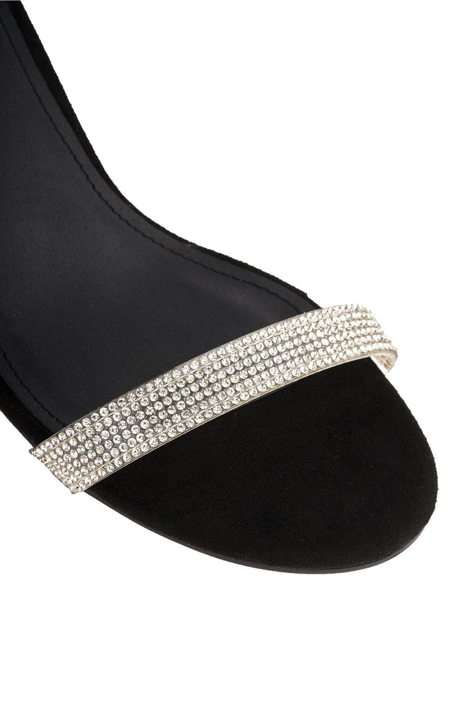 Stella Perspex Diamante Strap Low Heel in Black Suede Partywear Miss Diva 