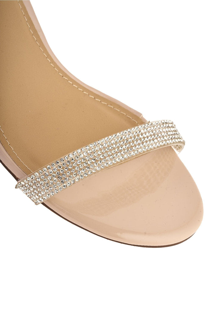 Stella Perspex Diamante Strap Low Heel in Nude Patent Partywear Miss Diva 
