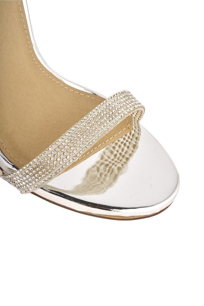 Marilyn Diamante Block Heels in Silver Partywear Miss Diva 