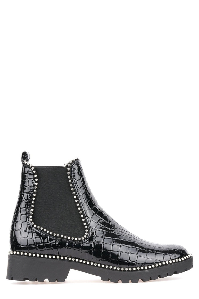 Emma Stud Detailing Sole Ankle Boot In Black Silver Croc Boots Miss Diva 