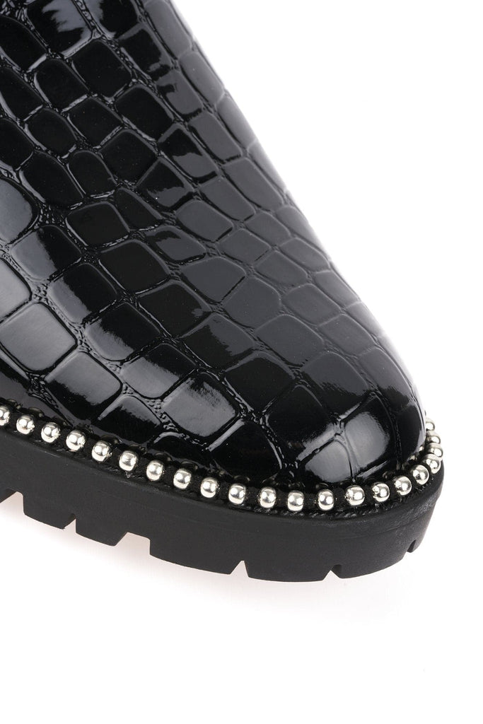 Emma Stud Detailing Sole Ankle Boot In Black Silver Croc Boots Miss Diva 