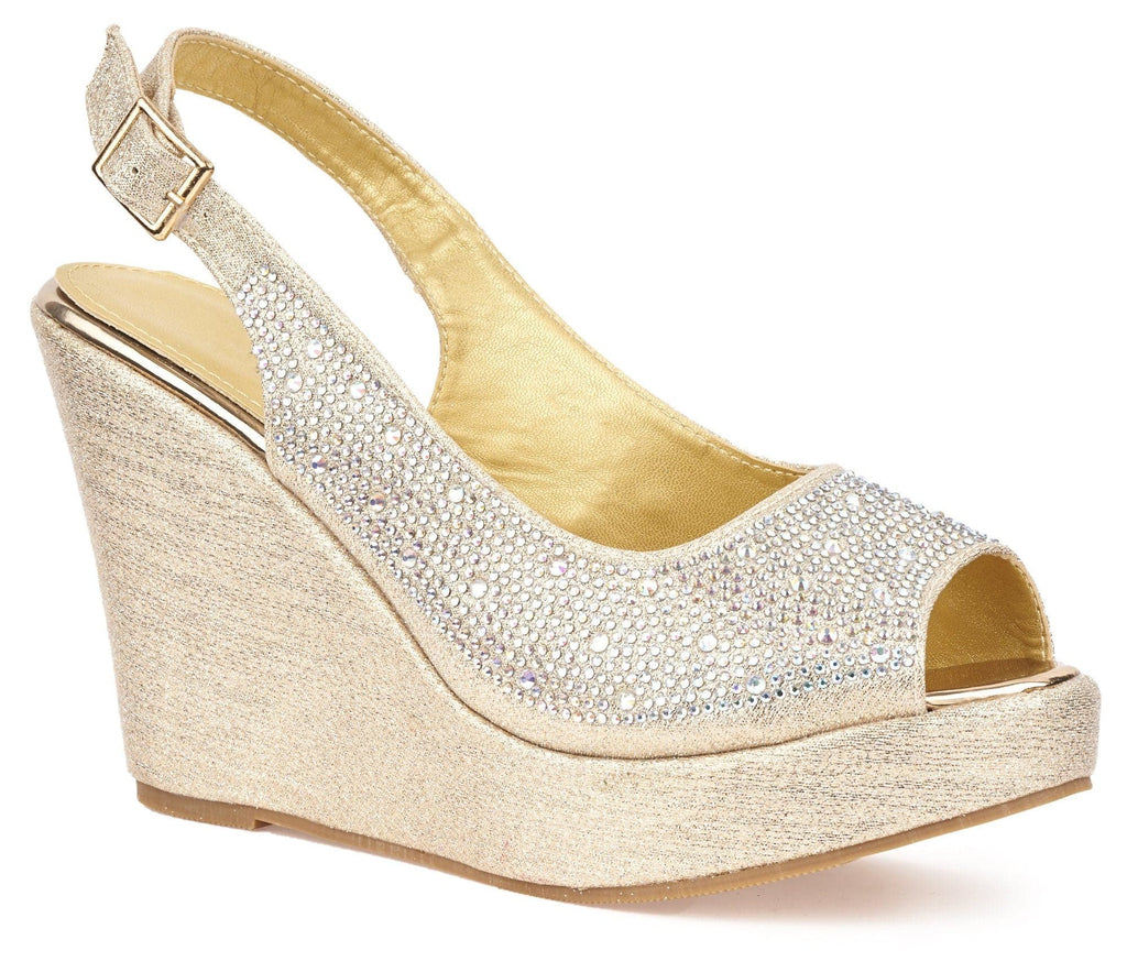 Tyler Peeptoe Diamante Slingback Wedge Sandal In Champagne Partywear Miss Diva 