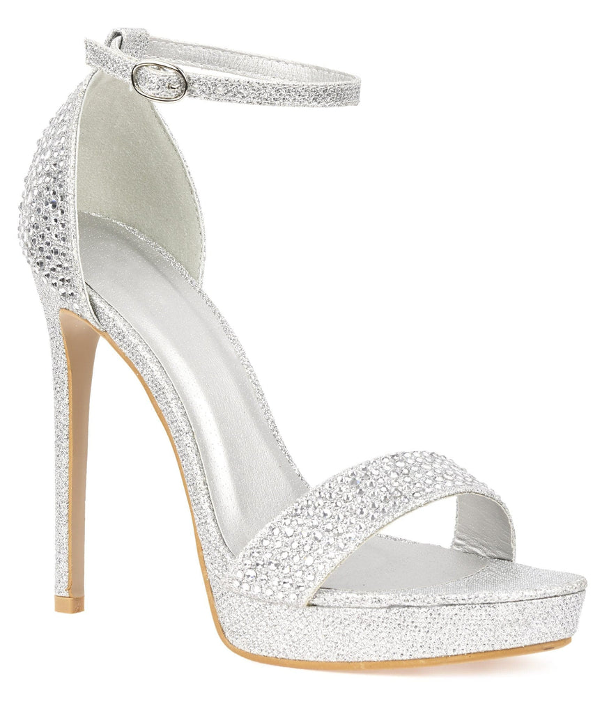 Maia Diamante Platform Anklestrap Sandal In Silver Partywear Miss Diva 