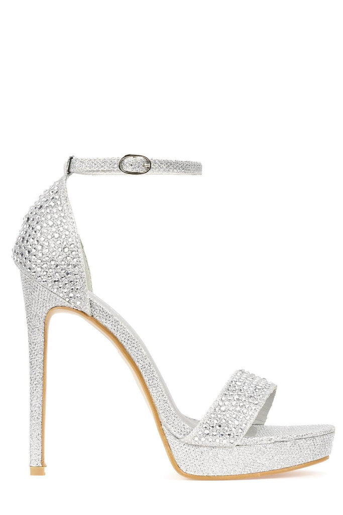 Maia Diamante Platform Anklestrap Sandal In Silver Partywear Miss Diva 