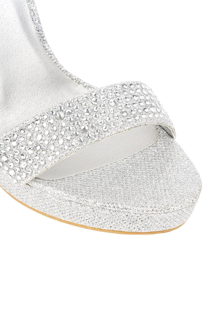 Maia Diamante Platform Anklestrap Sandal In Silver Partywear Miss Diva 