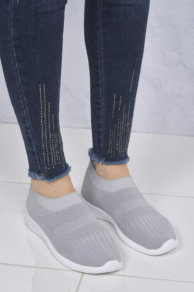 Shaughna Slip On Knitted Trainer in Grey Trainers Miss Diva 