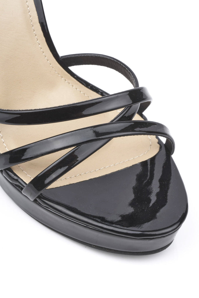 Amelia Crossover Strap Platform Sandal in Black Patent Heels Miss Diva 