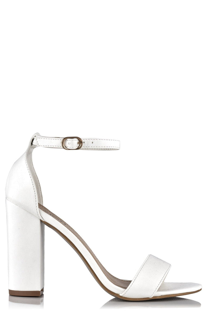 May Barely There Block Heel Ankle Strap Sandal In White Matt Heels Miss Diva 