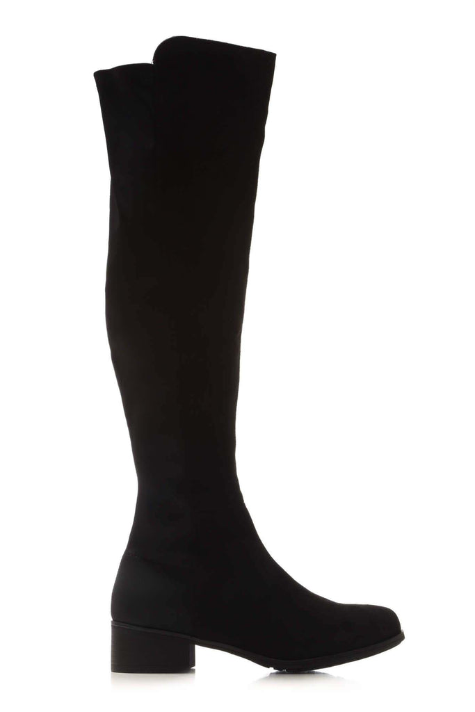 Tyla Over The Knee Elasticated Back Boot in Black Suede Boots Miss Diva Black Suede 3 
