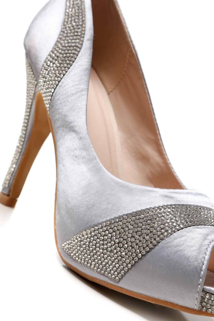 Solange Diamante Peep Toe Shoes in Silver Partywear Miss Diva 