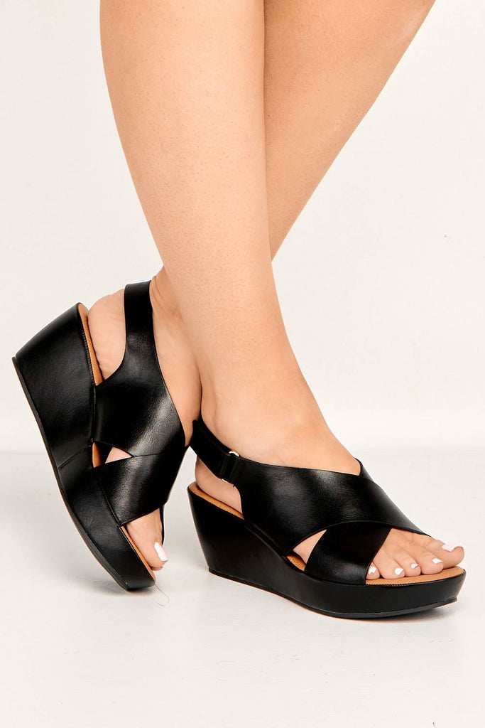 Klara Criss-Cross Straps Wedge Sandals in Black Heels Miss Diva 