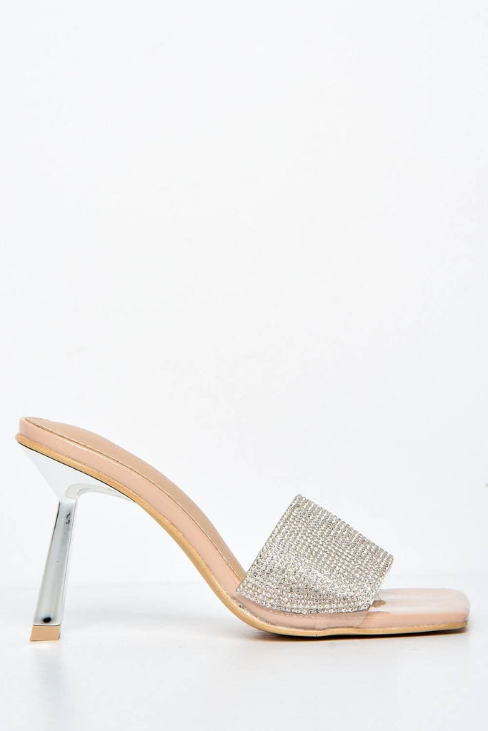 Porto Diamante Band Slanted Heel Mule in Nude Heels Miss Diva 