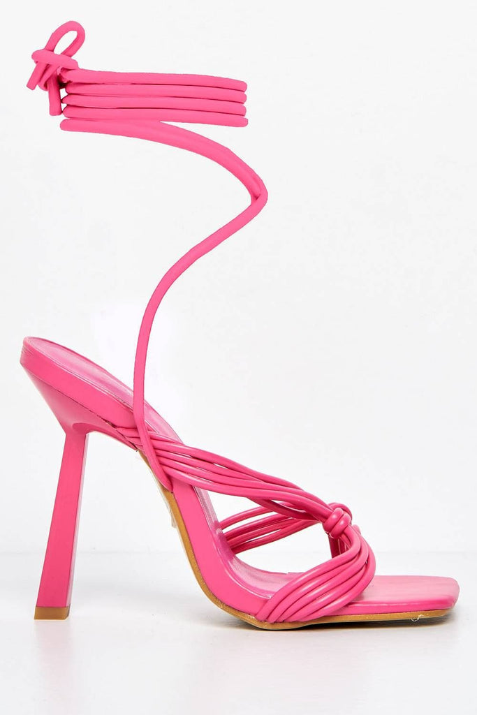 Evora Toe Ring Lace-up Strappy Sandal in Fuchsia Heels Miss Diva 