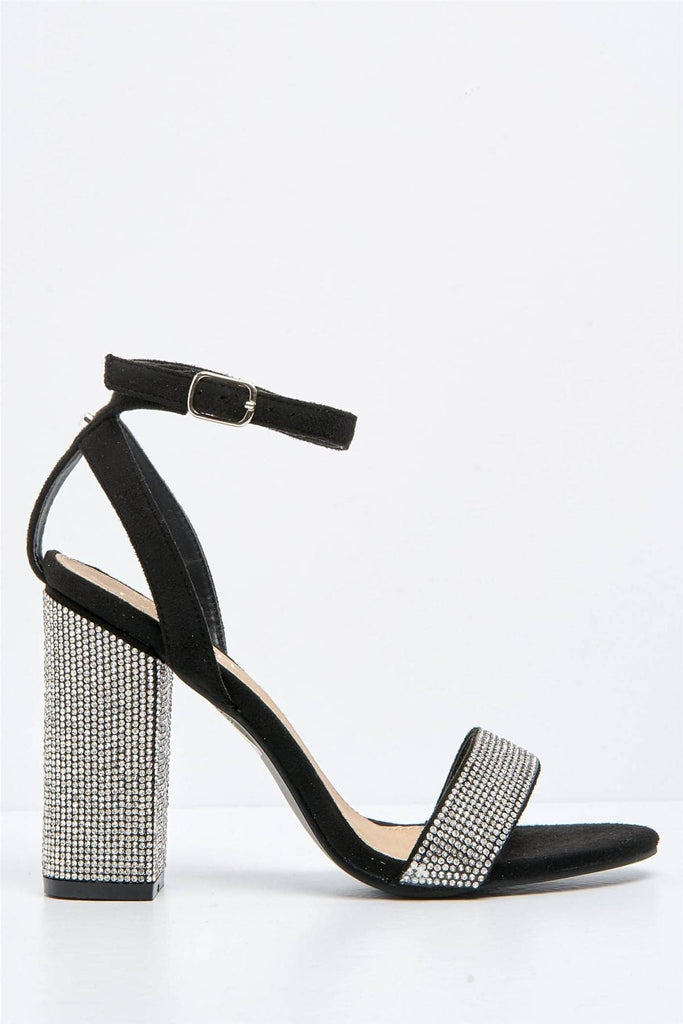 Messina Diamante Embellished Block Heels in Black Heels Miss Diva 