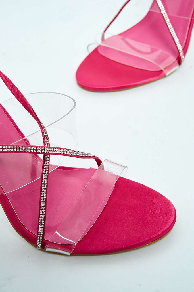 Silves 2 Perspex Band & Diamante Lace-up Heels in Fuchsia Heels Miss Diva 