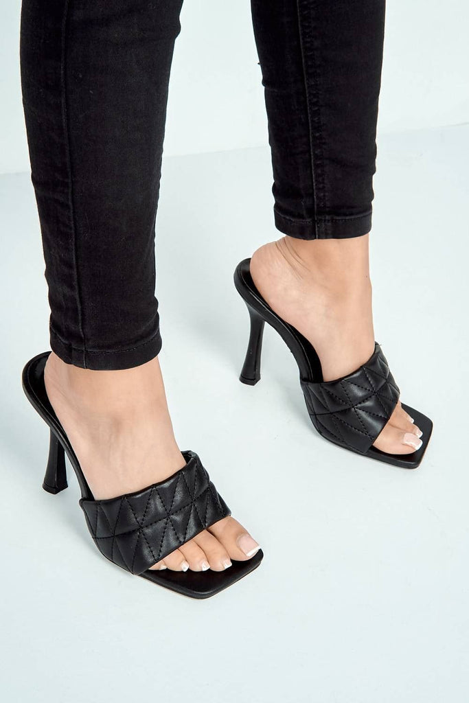 Amarante Crossover Stitched Detail Band Mule in Black Heels Miss Diva 