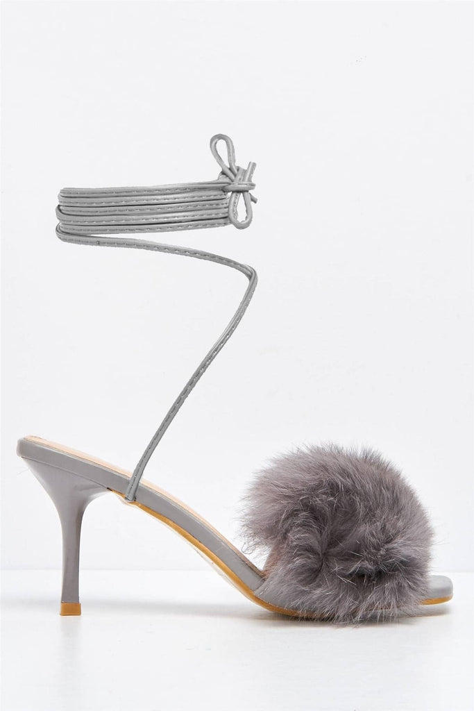 The GC Fluffy Lace-up Heels in Grey Heels Miss Diva 
