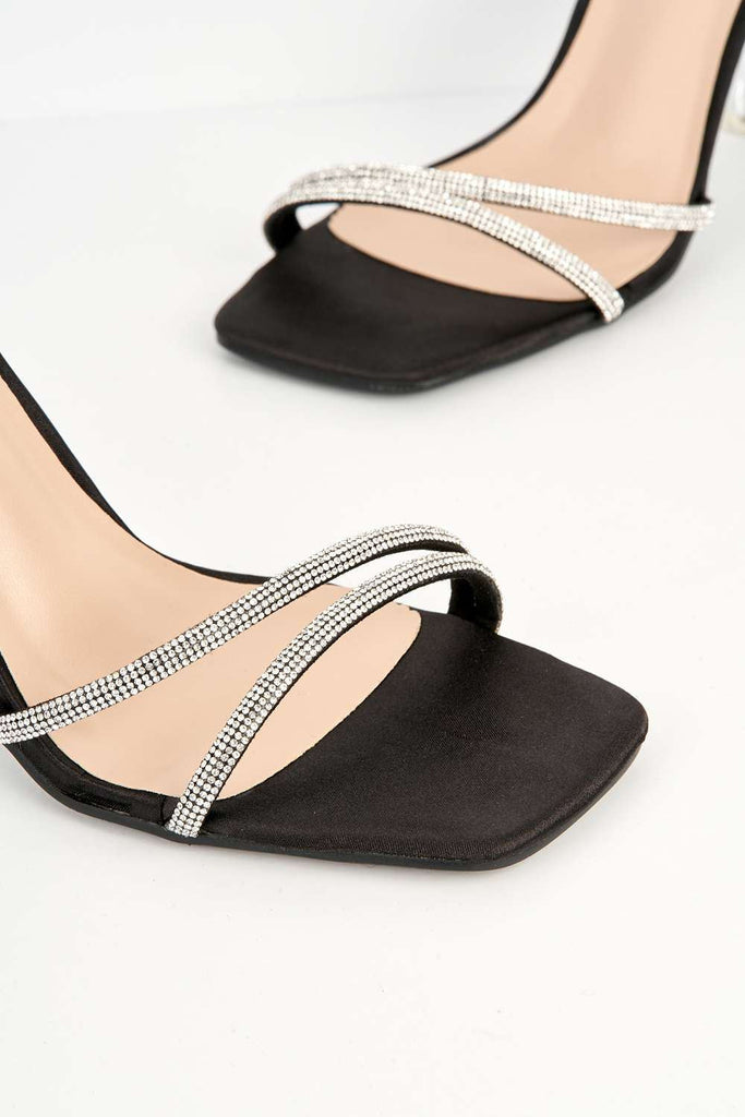 Freena Diamante Embellished Strappy Heeled Sandals in Black Heels Miss Diva 