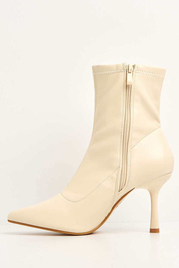 Aayat Pointed Toe Heeled Boots in Beige Boots Miss Diva 