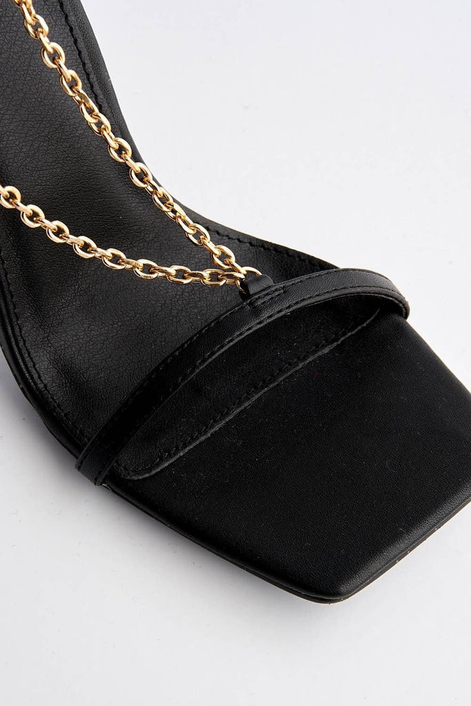 Albu Strap with Gold Chain Detail Anklestrap Heeled Sandal in Black Heels Miss Diva 