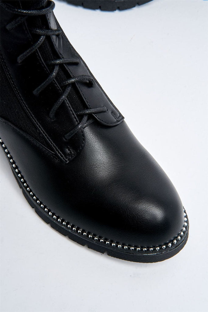 Amy Lace-up Ankle Boots with Stretch Panel in Black Boots Miss Diva 