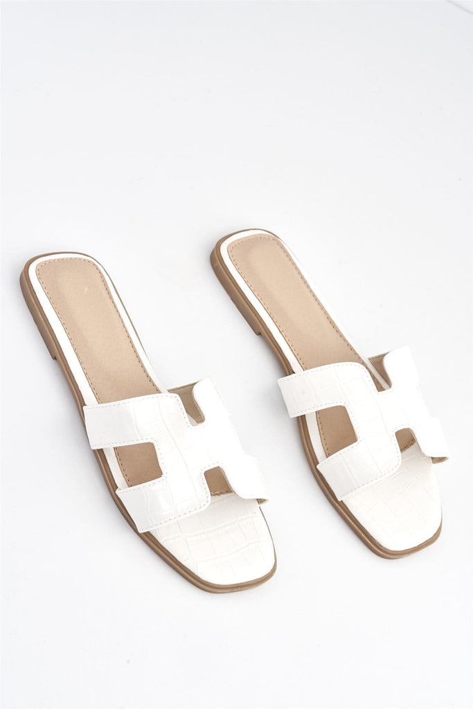 Syka Flat Croc Sandal in White Flats Miss Diva 