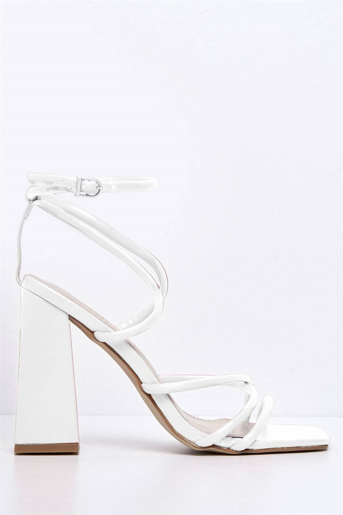 Chania Thick Strappy Block Heel Sandal in White Heels Miss Diva 