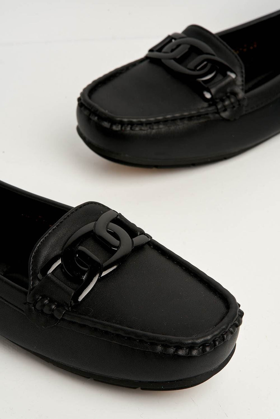 Kristin Flat Square Toe Loafers with Chain Detail in Black – Miss Diva